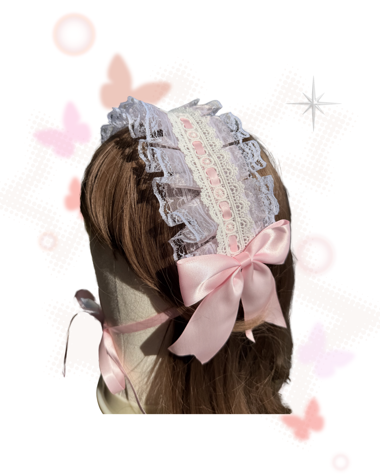 🎀Sweet Lace Ribbon Headdress – Pink