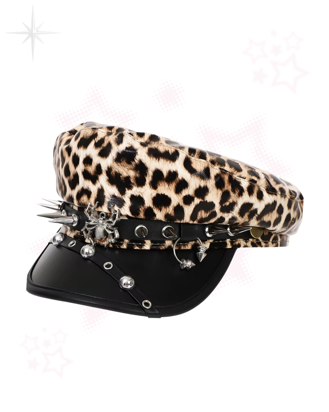 Punk Leopard Studded Military Cap