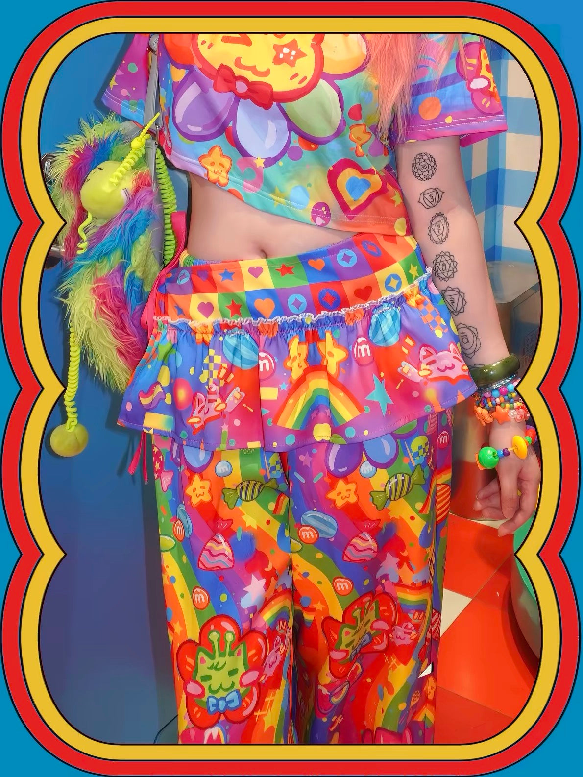 Rainbow Decora skirt overlay with colorful graphic print