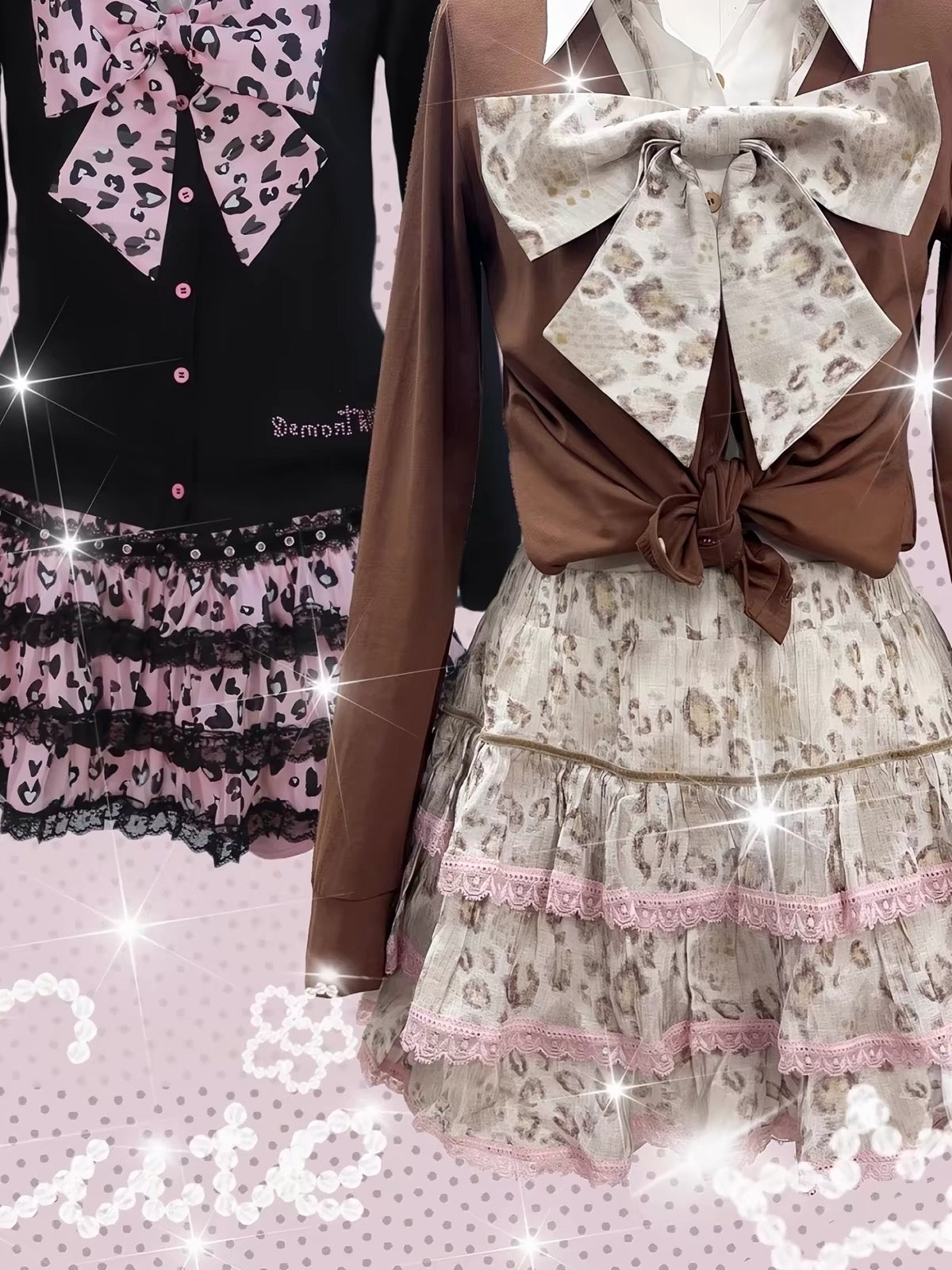 Evil Tooth brown leopard skirt and neck bow set product detail