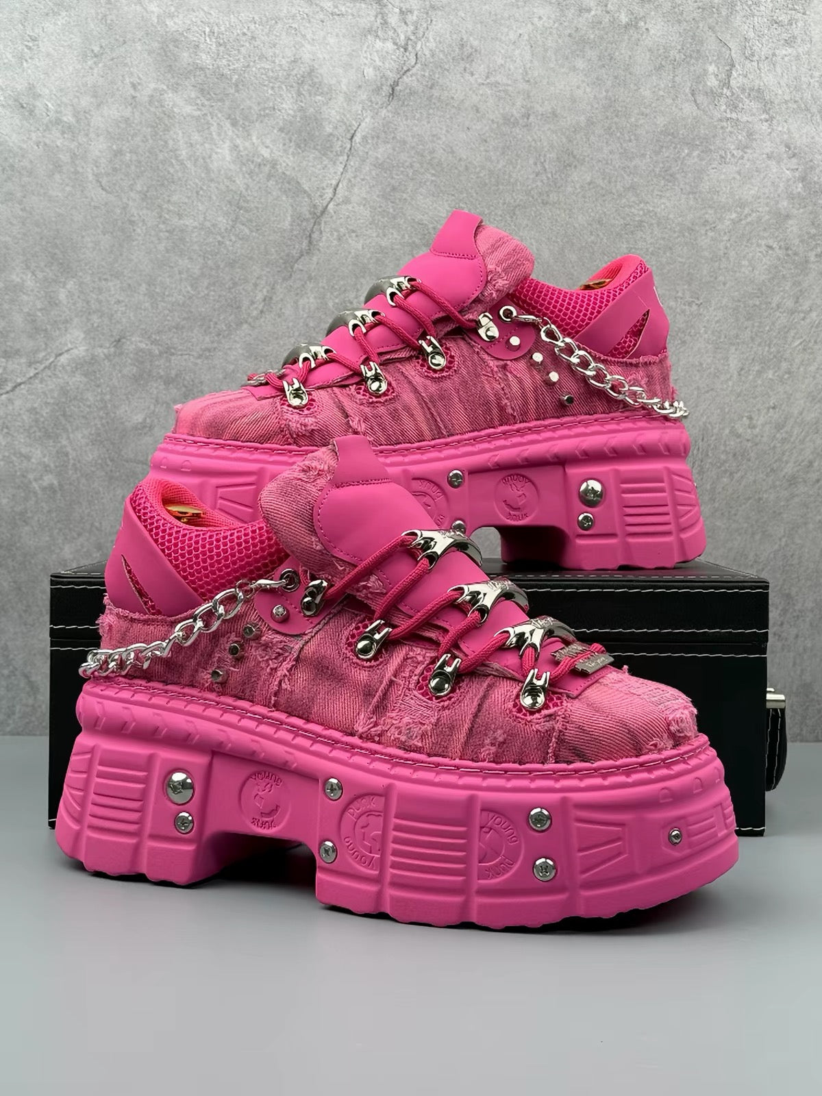 Pink industrial platform sneaker pair