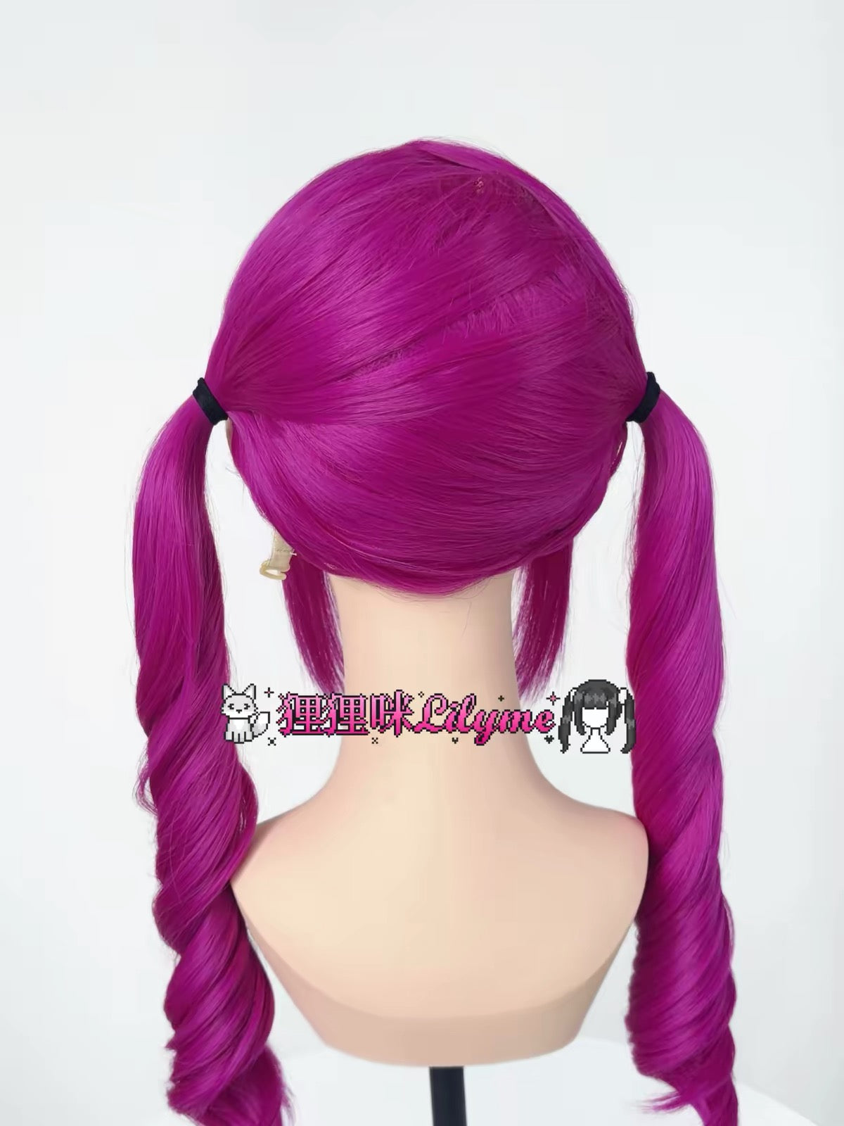 Magenta twin-tail wig back view