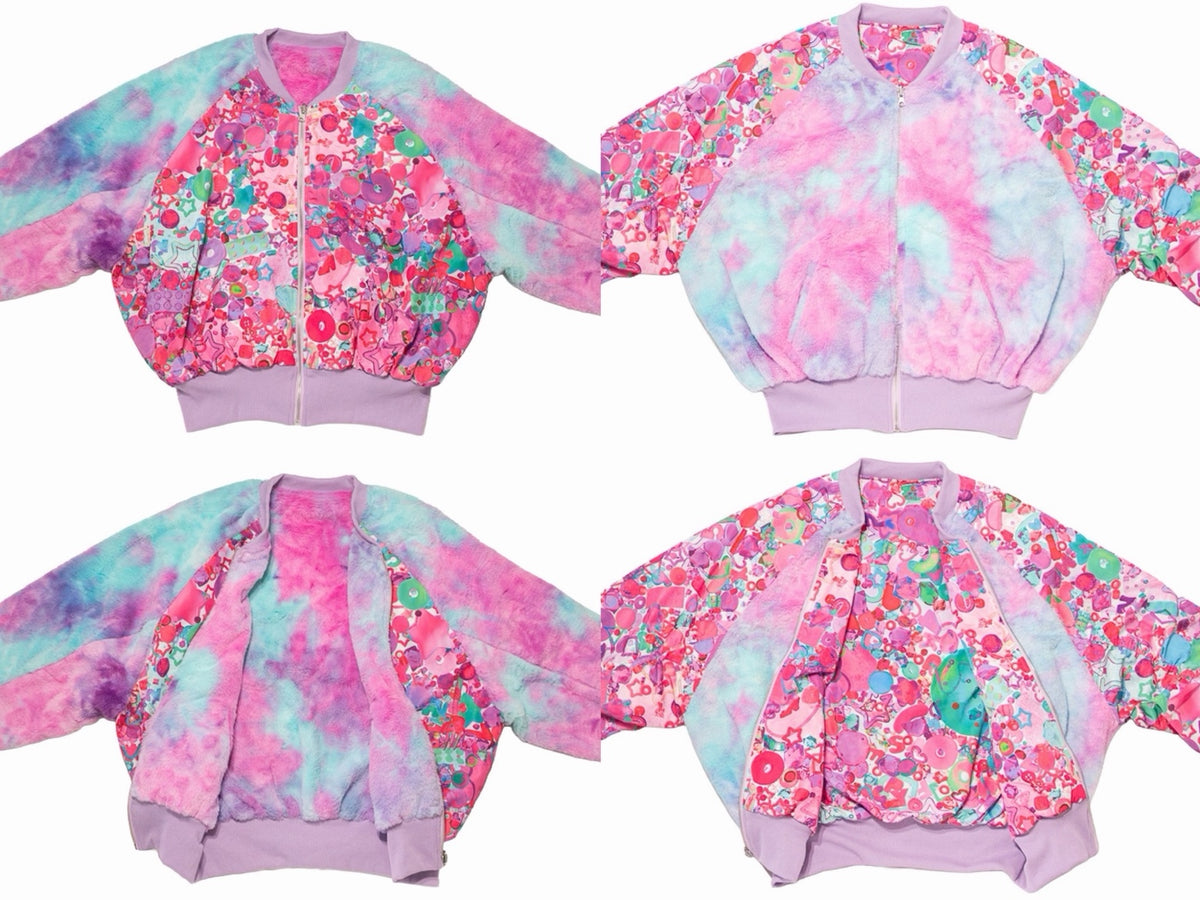 Reversible Decora jacket in rainbow leopard and graphic print
