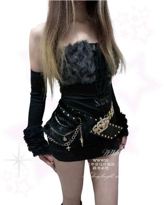 Y2k Black & Gold Crown Chain Belt