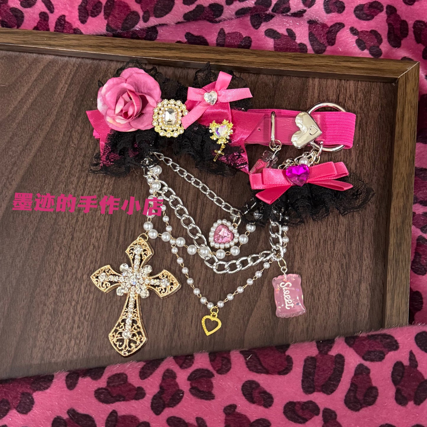 Pink Rose Noir Leg Garter