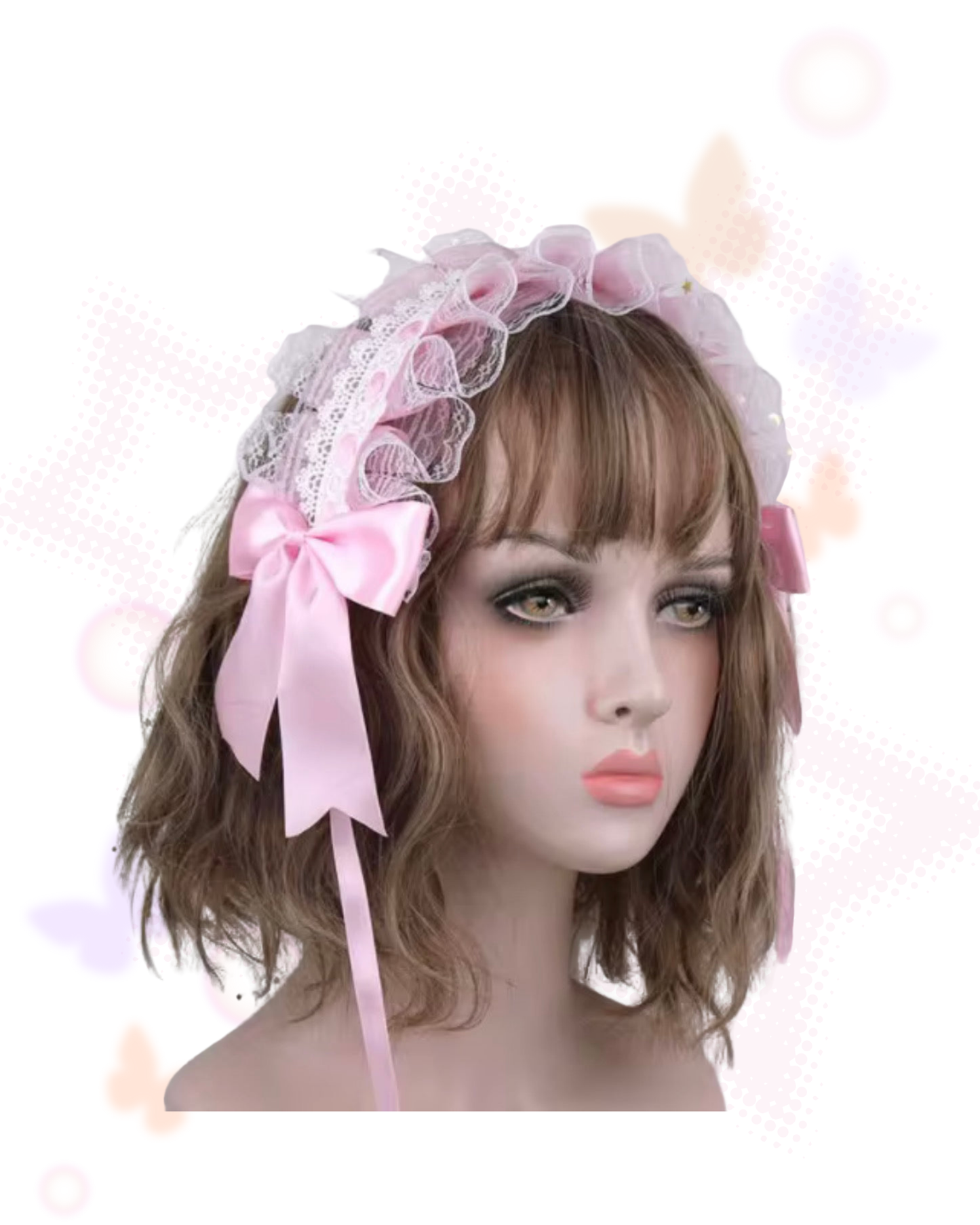 🎀Sweet Lace Ribbon Headdress – Pink