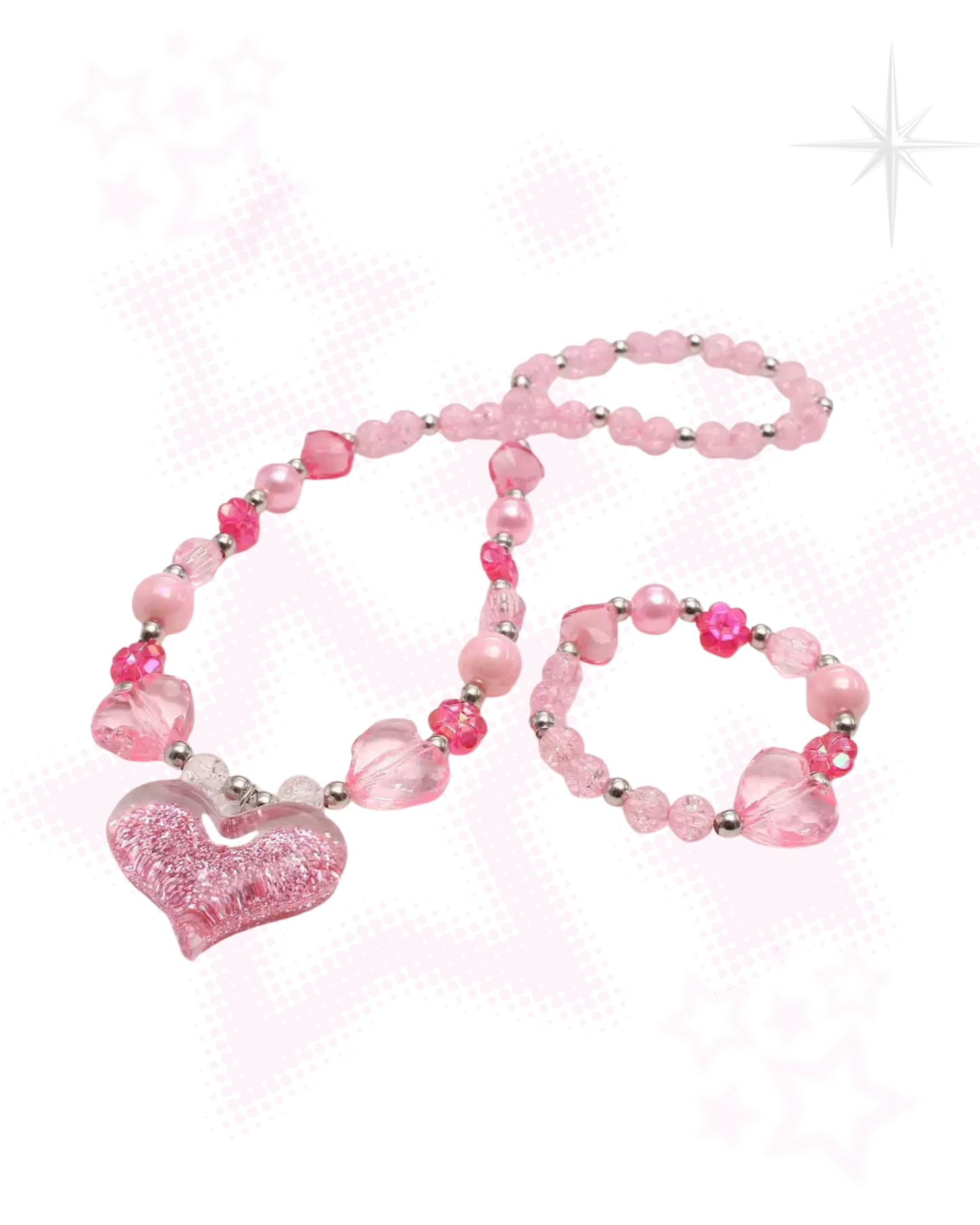 Pink Sugar Heart Necklace & Bracelet Set