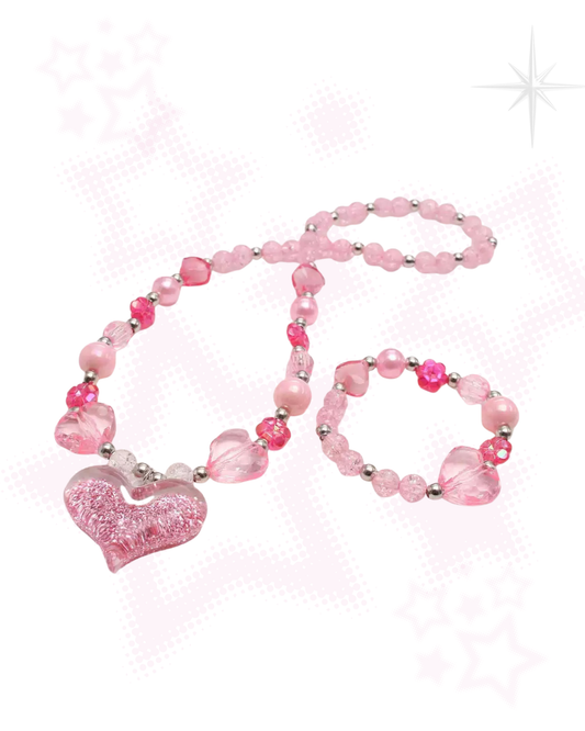 Pink Sugar Heart Necklace & Bracelet Set