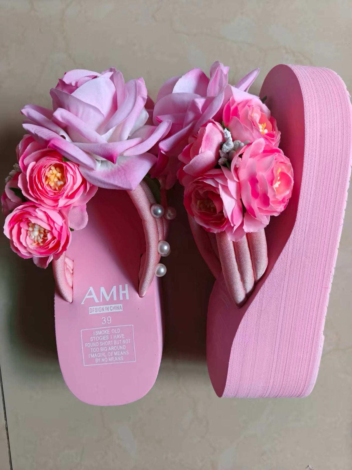 Pink Rose Pearl Platform Sandals