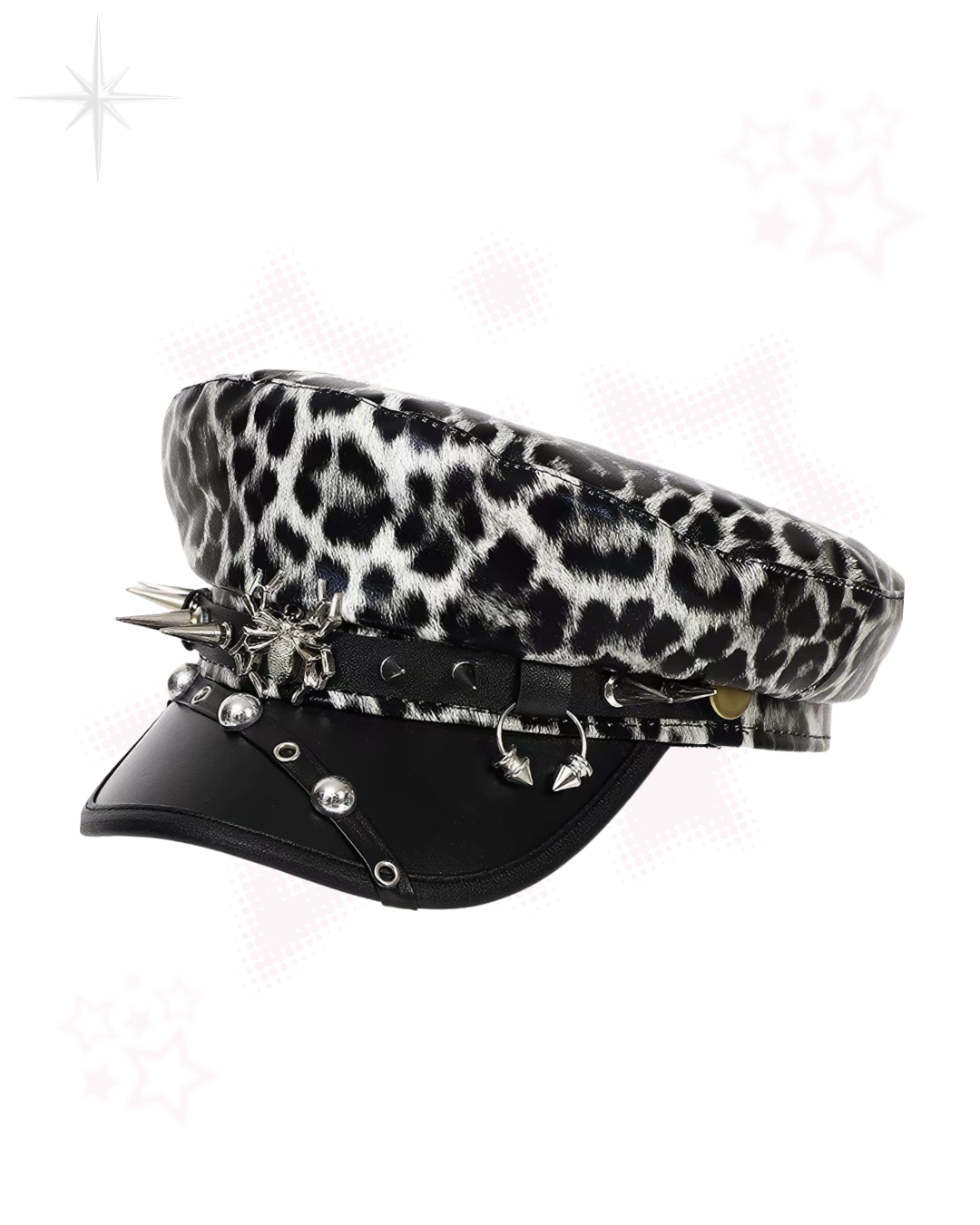 Punk Leopard Studded Military Cap