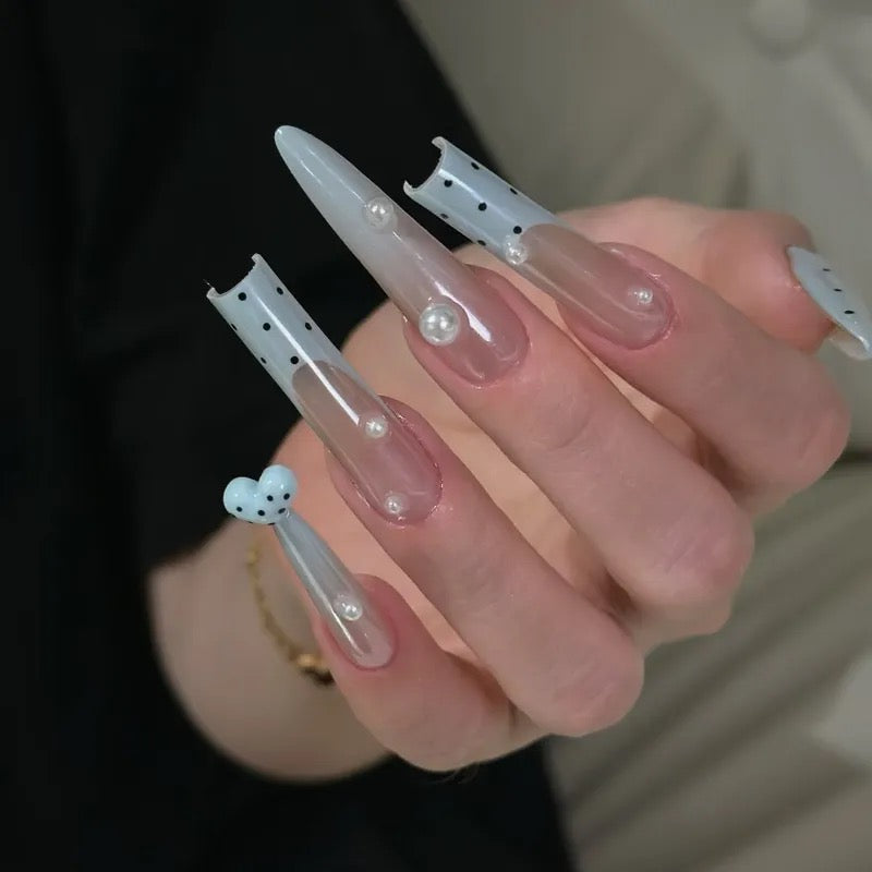 Pearl Polka Dot 3D Press-On Nails