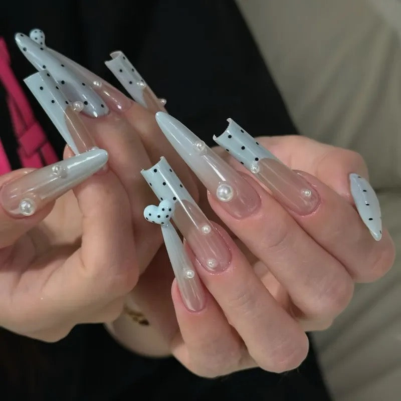 Pearl Polka Dot 3D Press-On Nails