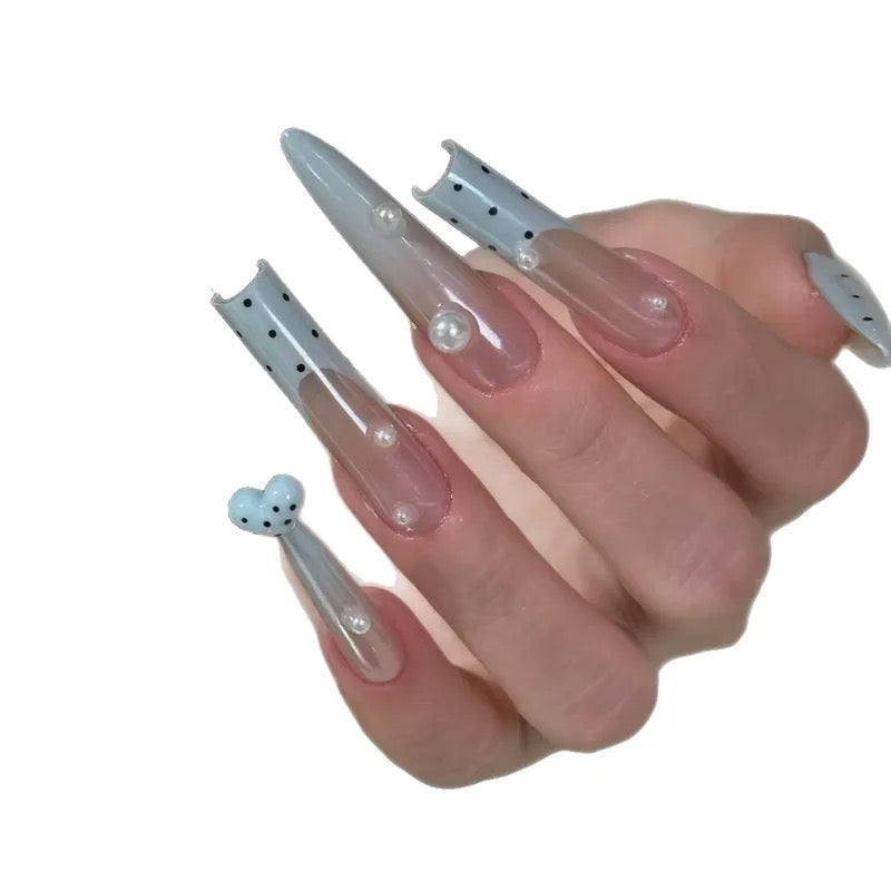 Pearl Polka Dot 3D Press-On Nails