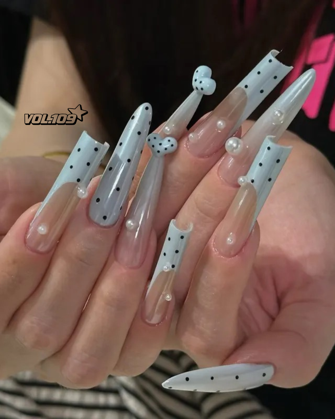 Pearl Polka Dot 3D Press-On Nails