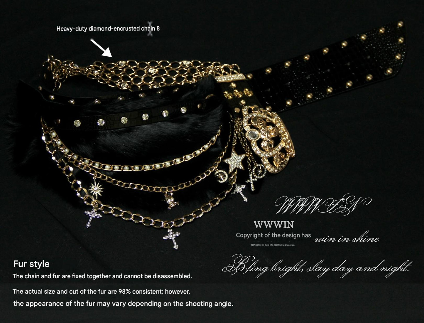 Y2k Black & Gold Crown Chain Belt