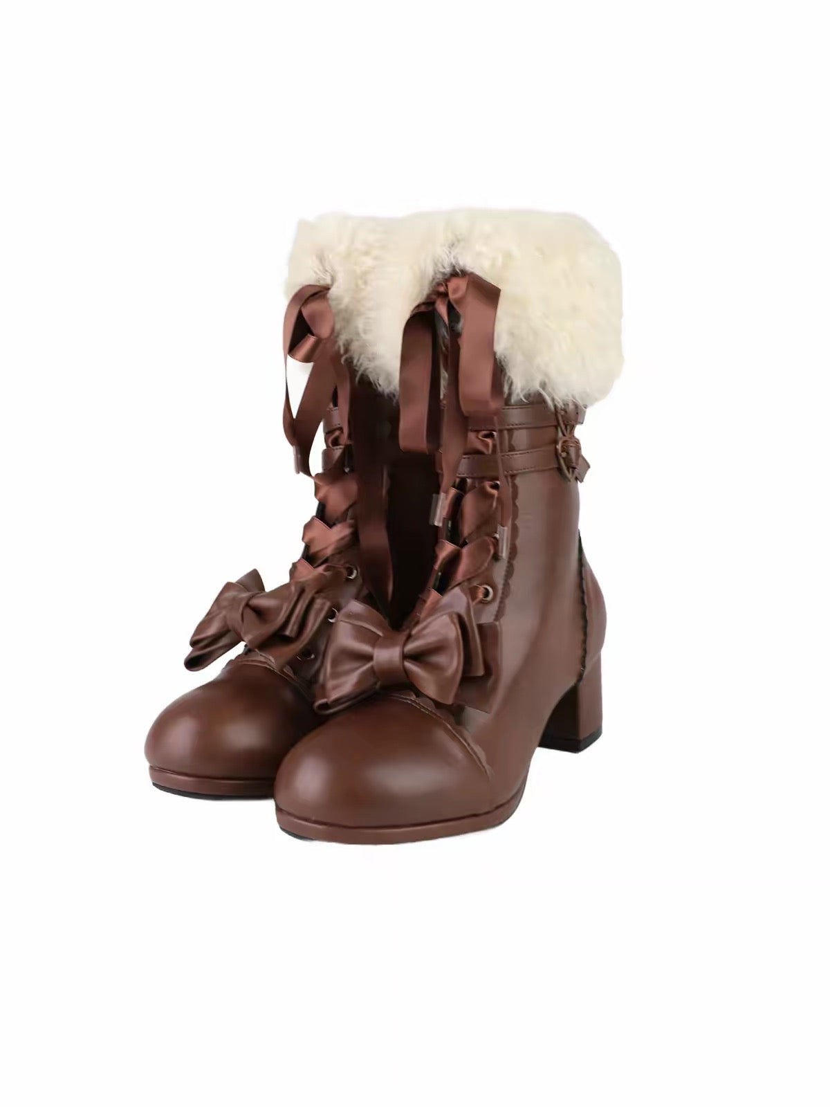 Pure Tea For Dream ribbon bow block heel boots