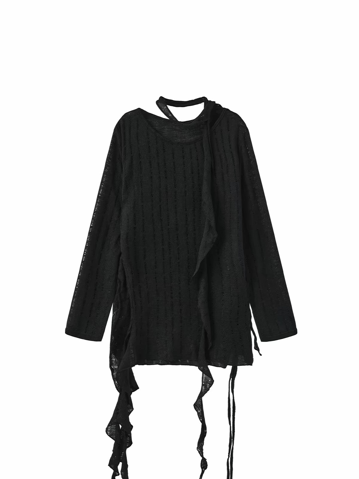 Black asymmetric draped knit top product view