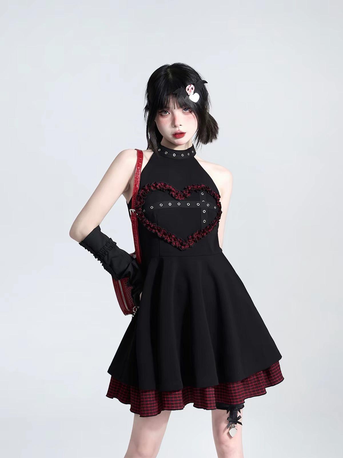 Black halter mini dress front styling