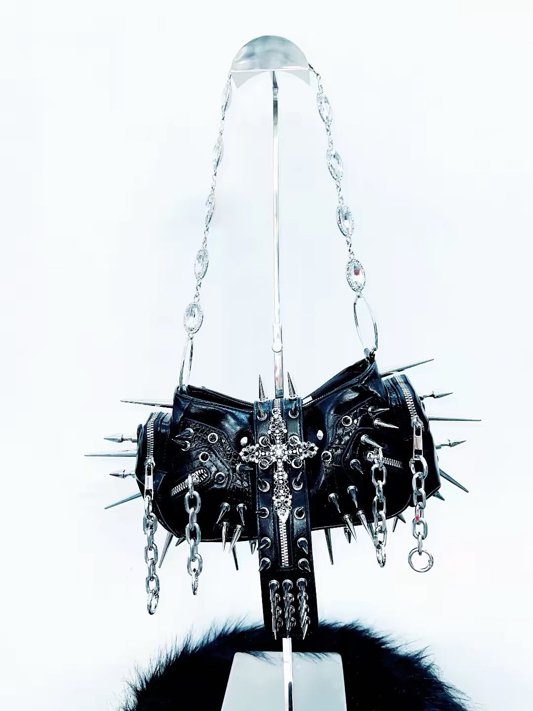 Black spiked cross handbag front view