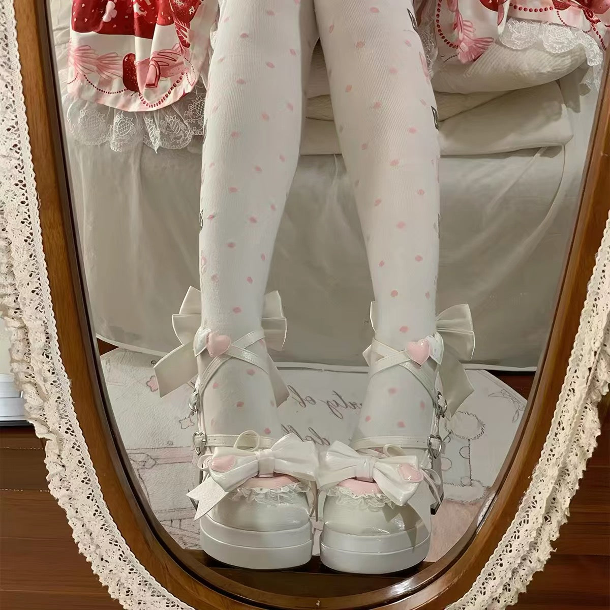 White bow platform heels