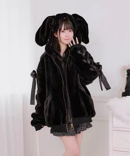 Black bunny ear jacket full look