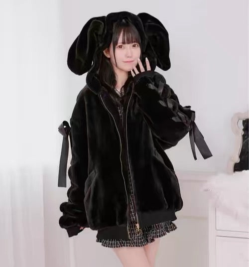Black oversized bunny ear jacket