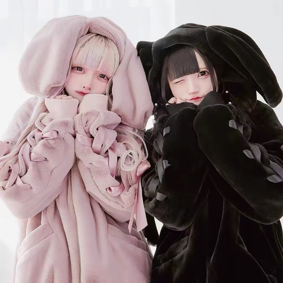Oversized bunny ear jacket in pink and black