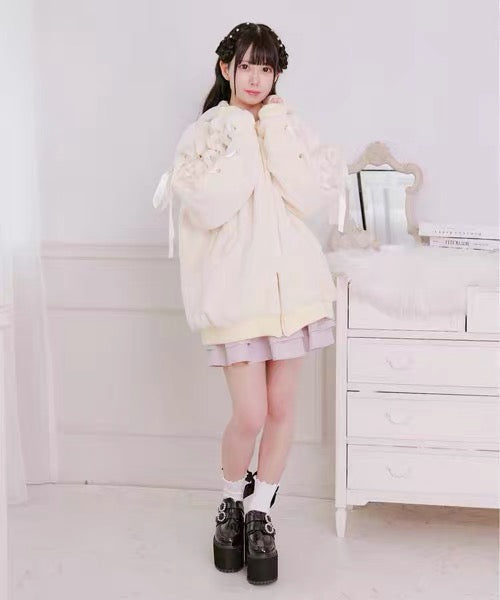 White oversized bunny ear jacket