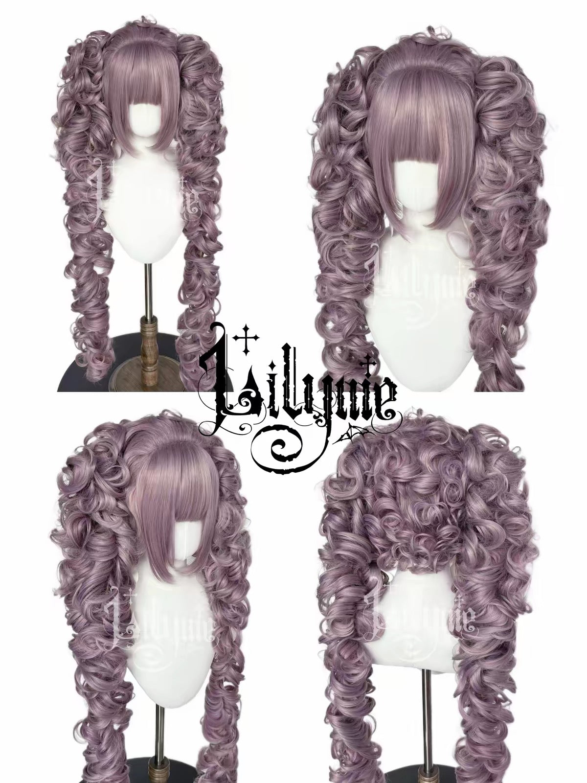 Purple mist pink curly Lolita wig