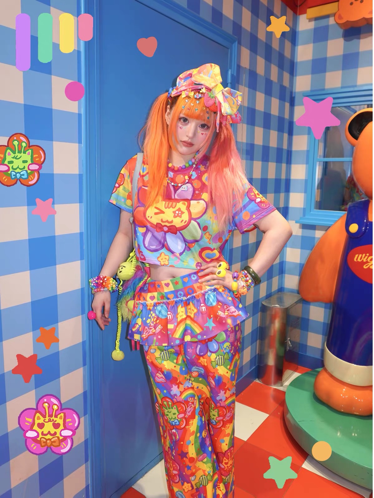 Decora rainbow skirt overlay styled with colorful outfit