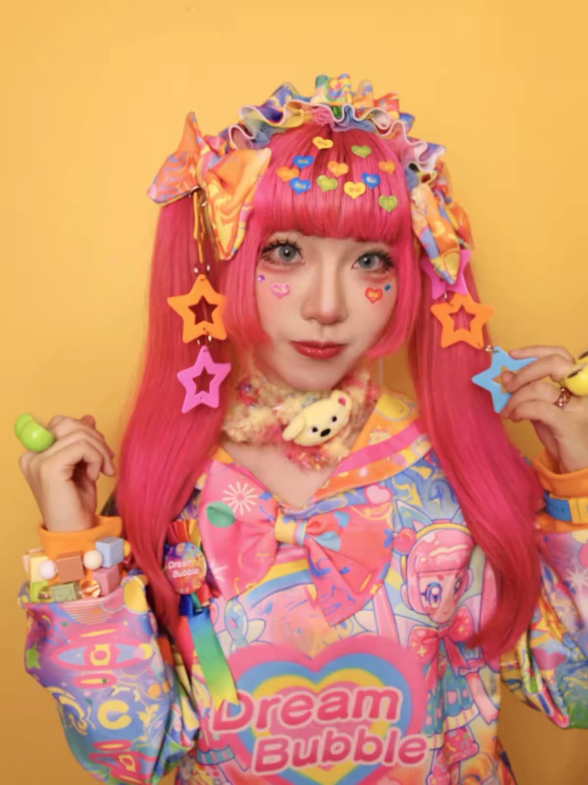 Rainbow Decora headpiece with ruffles bows and hanging stars