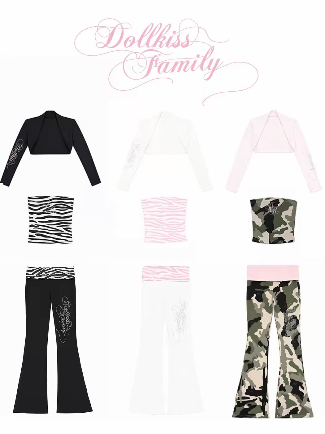 Dollkiss Family black zebra, pink zebra and camo set options