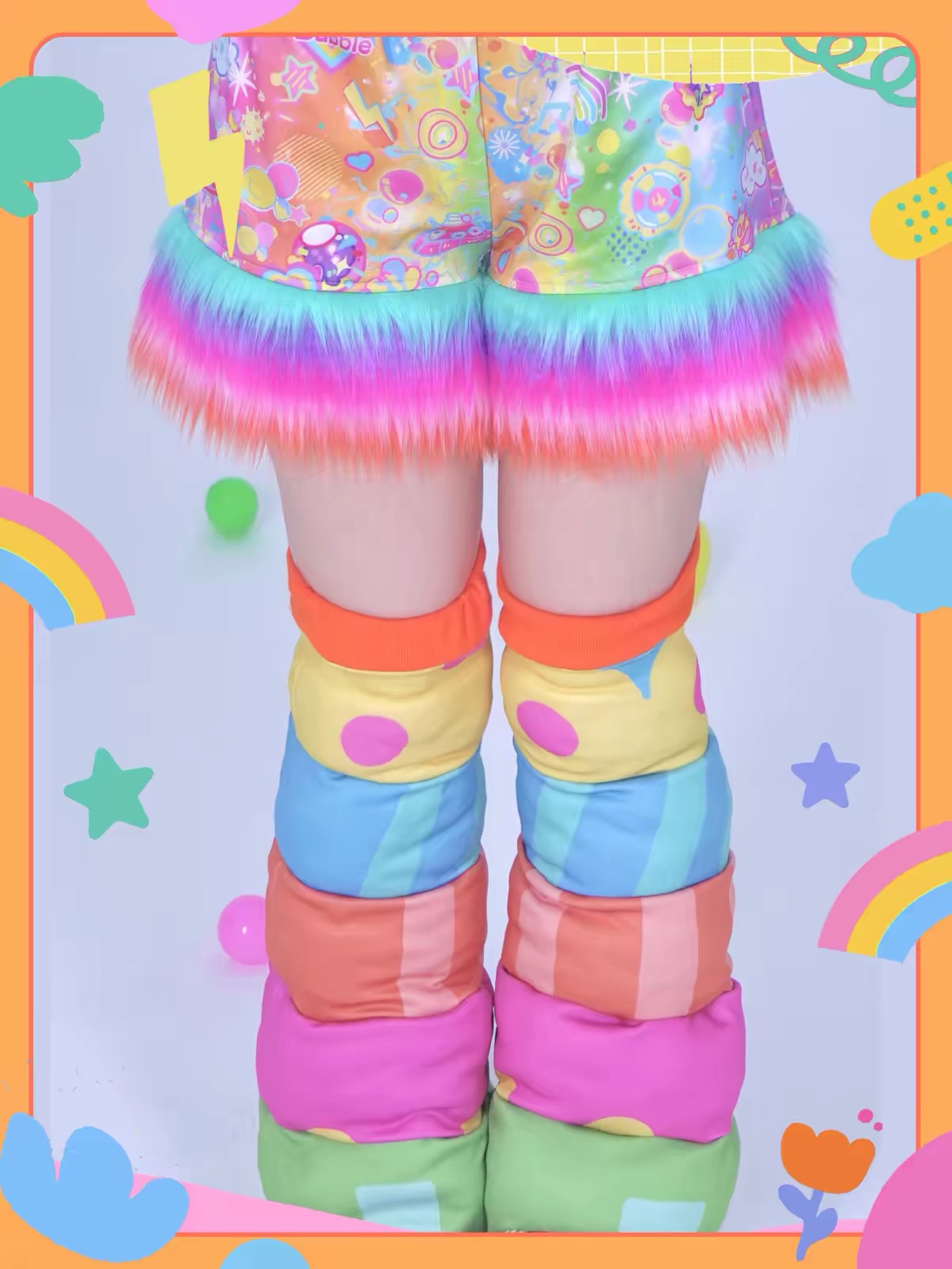 Dream Bubble colorful padded leg warmers full outfit