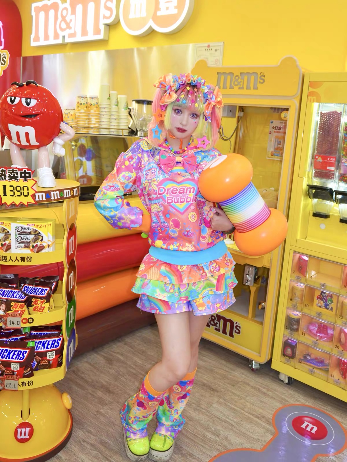 Dream Bubble Decora leg warmers with colorful coordinated outfit