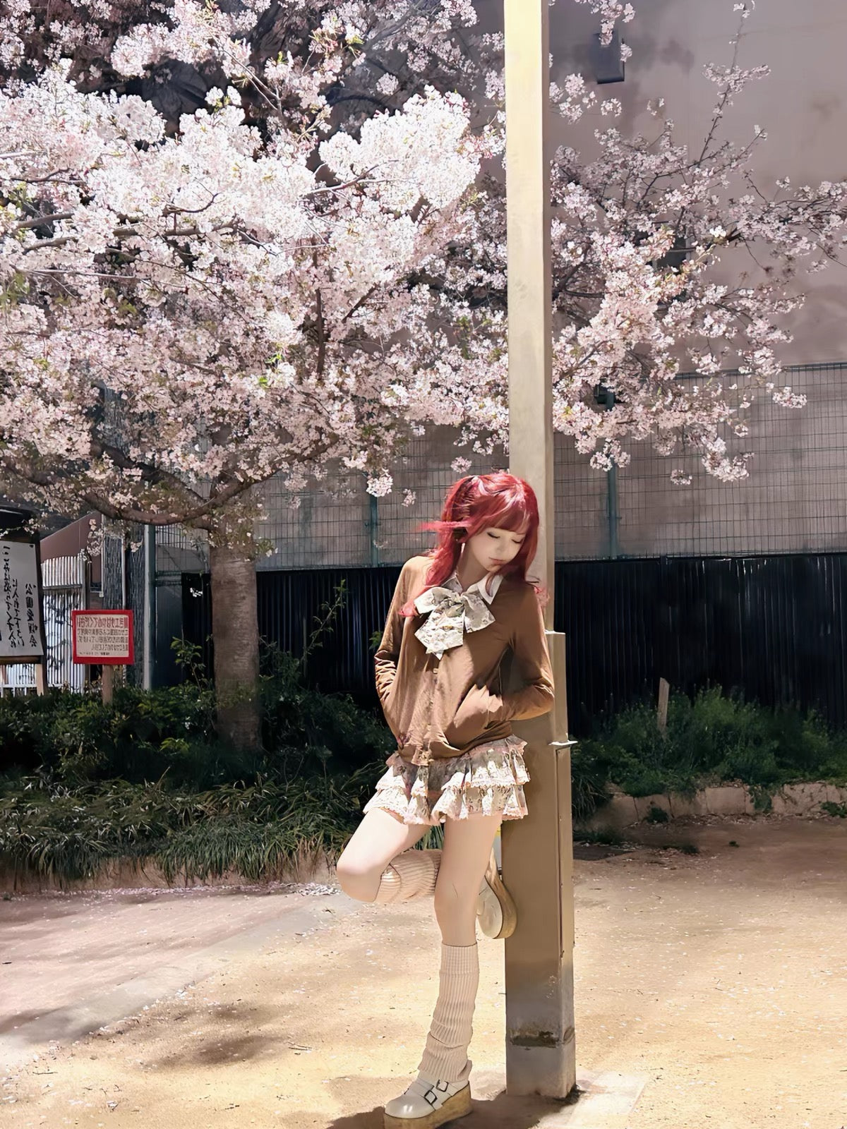 Evil Tooth brown leopard skirt and neck bow set cherry blossom look