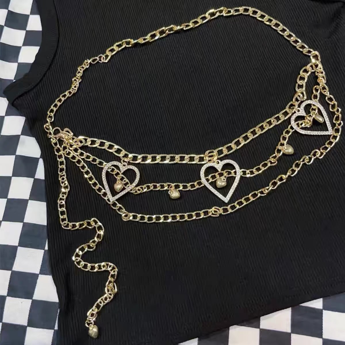 Gold layered chain belt with heart-shaped details