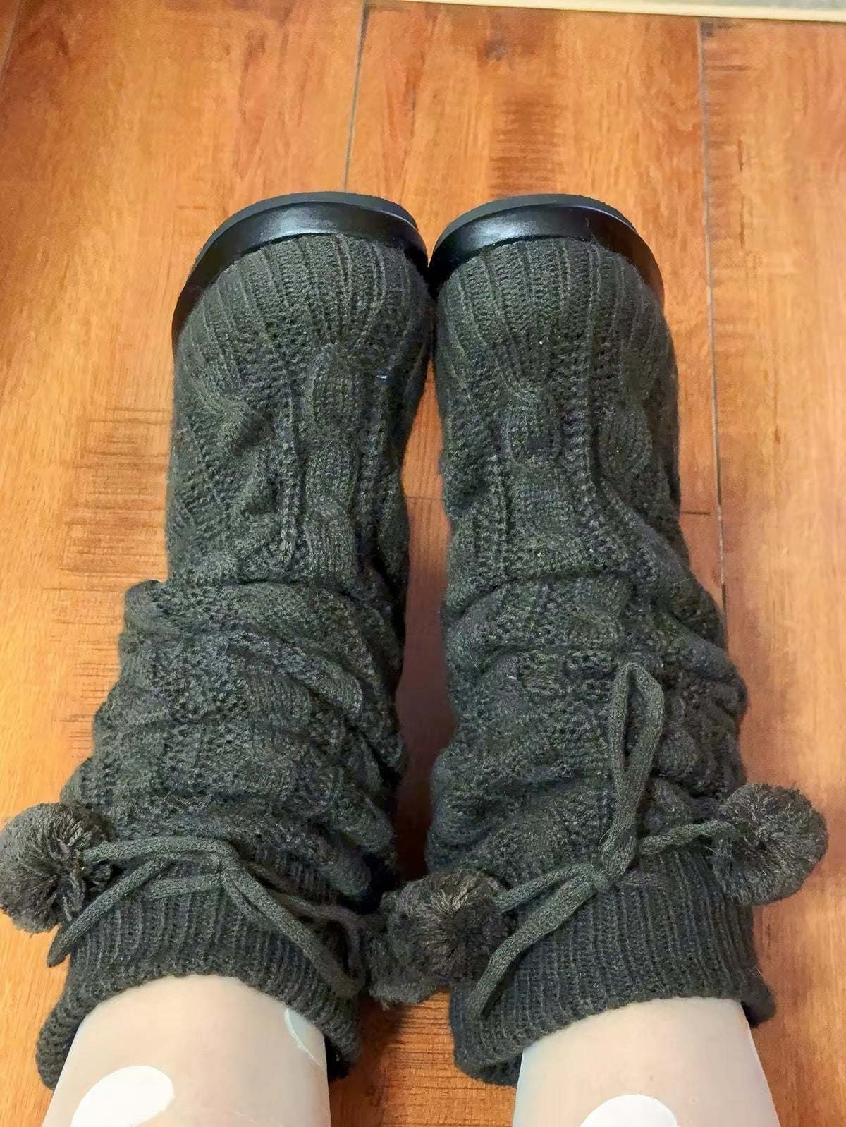 Gray knit slouch platform boots top view