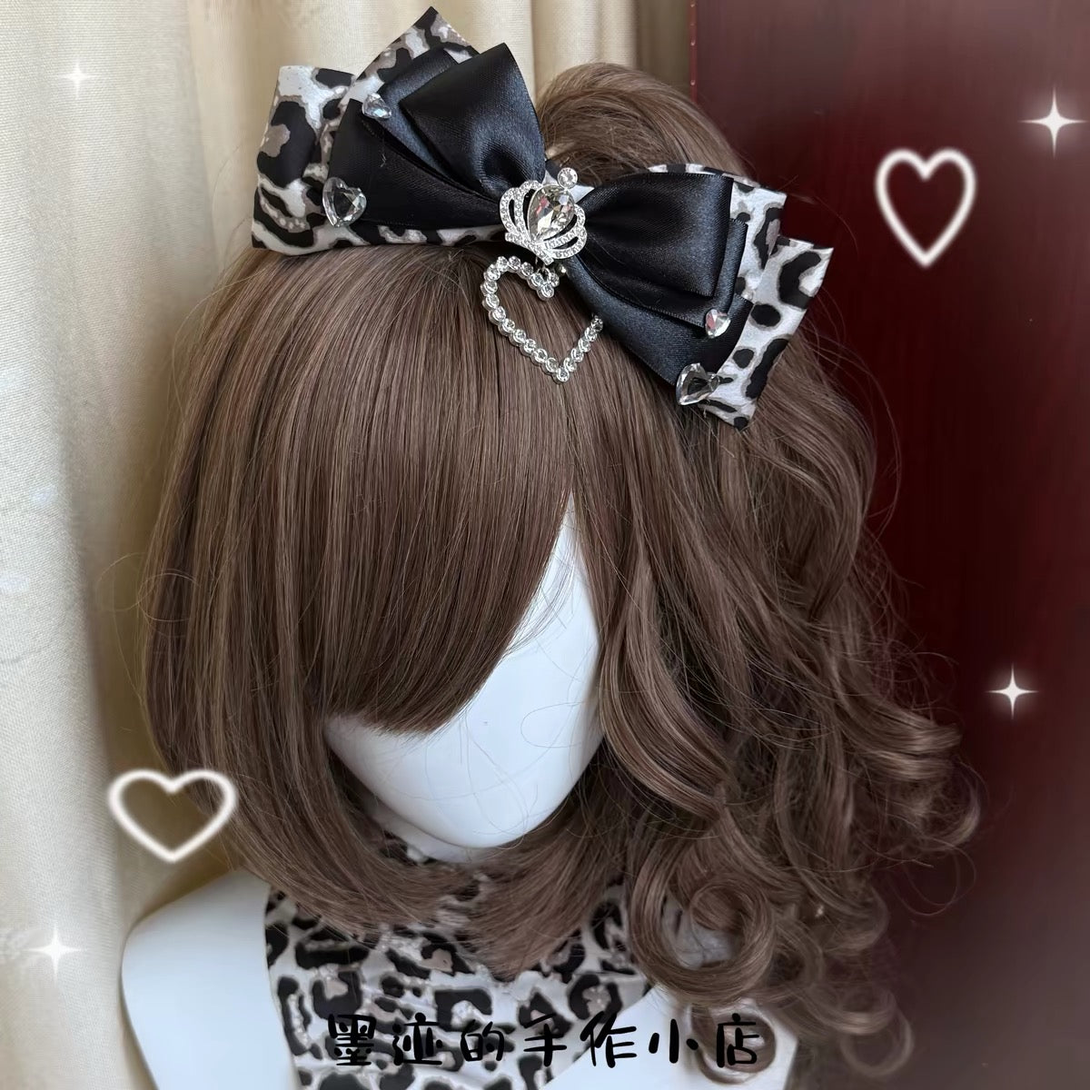 Gray leopard print handmade bow hair accessory