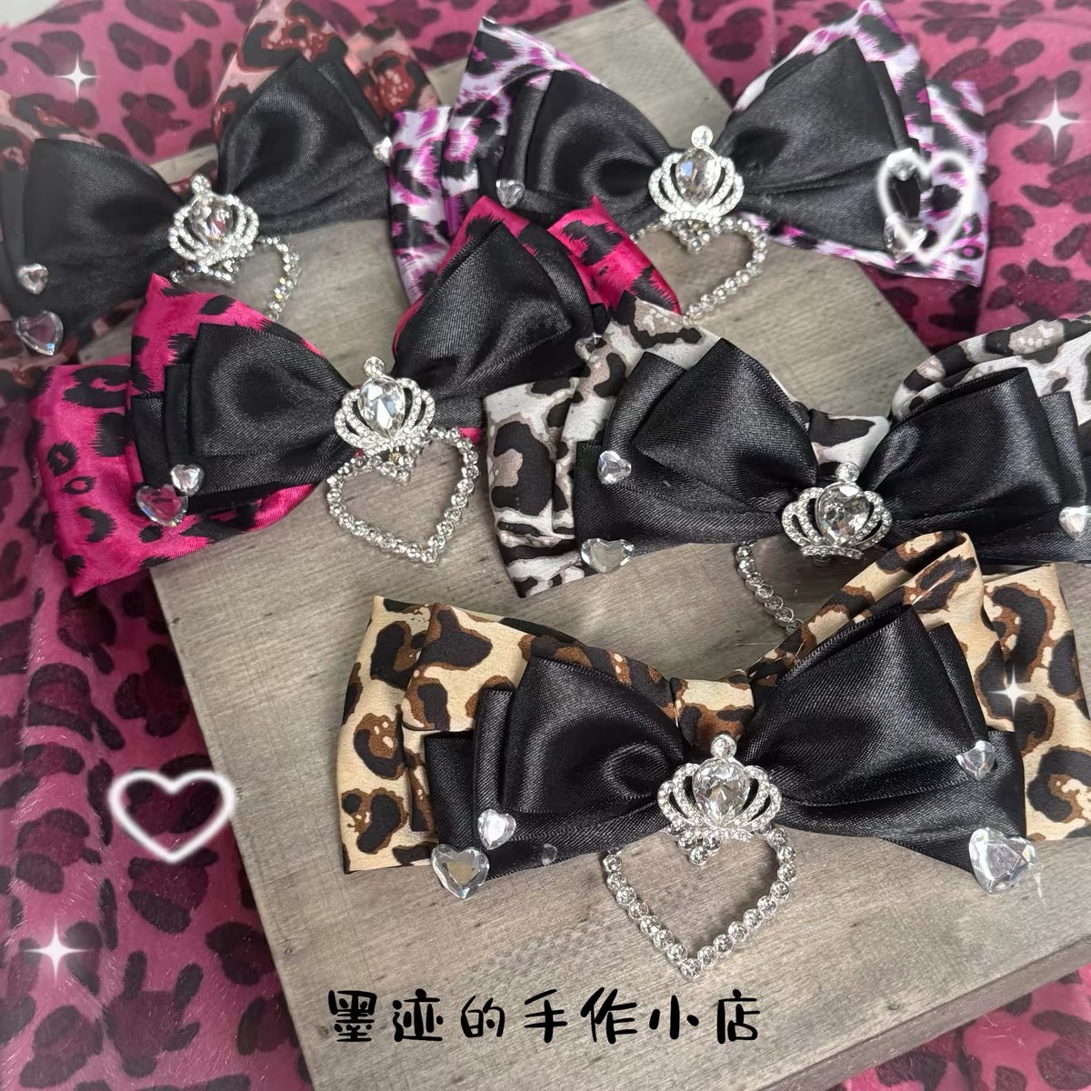Hot pink leopard print handmade bow hair accessory