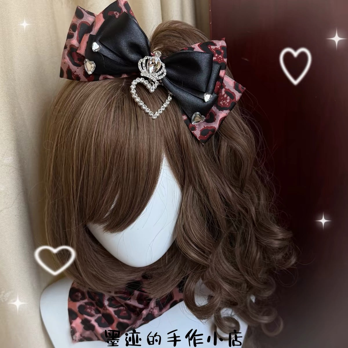 Strawberry pink leopard print handmade bow hair accessory