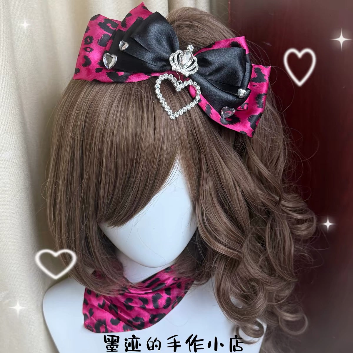 Handmade gyaru leopard print bow hair accessories in multiple color variations