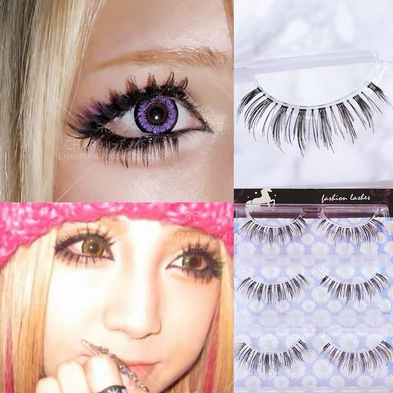 Gyaru lower false lashes, three pairs