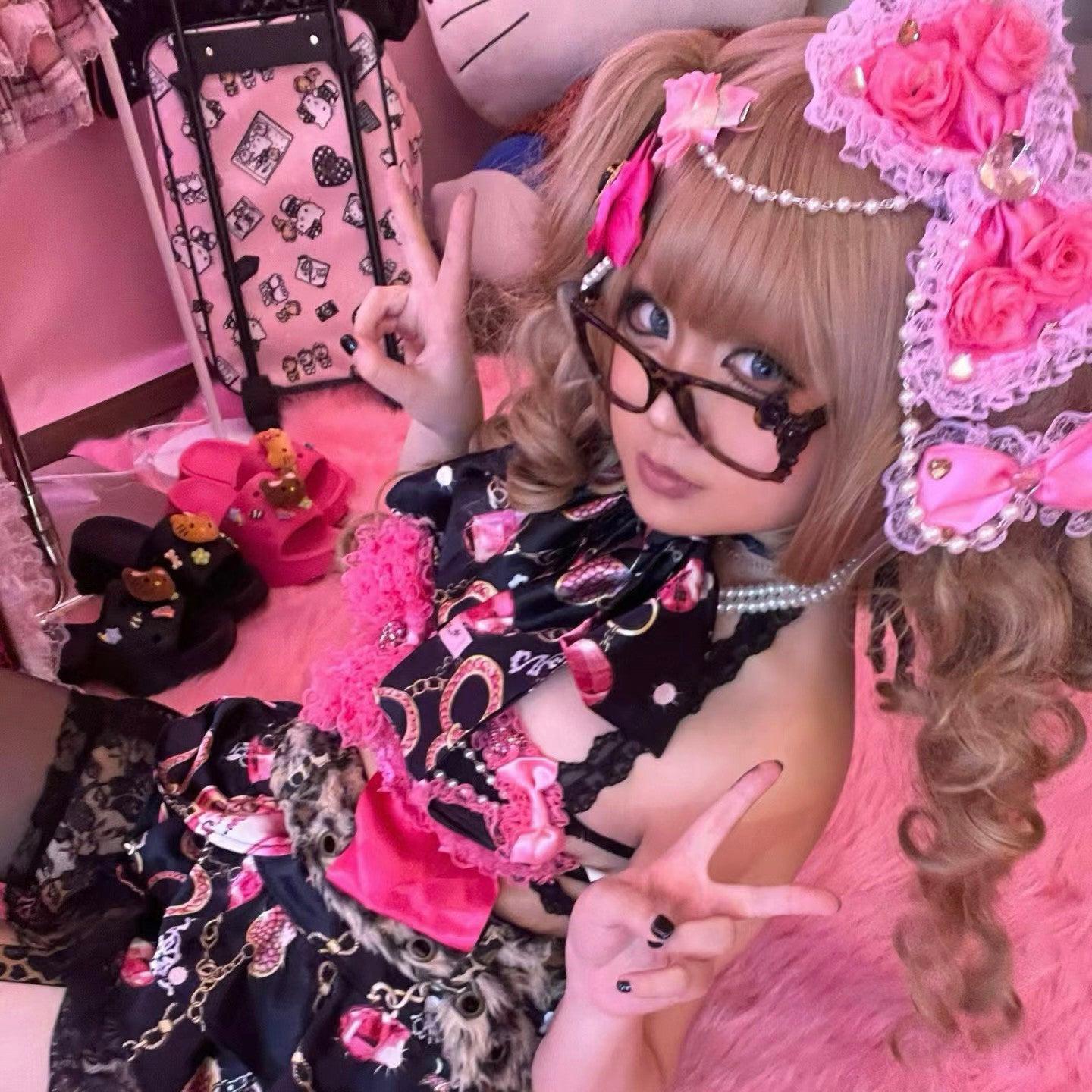 Hime Rose Head Bow – Hot Pink