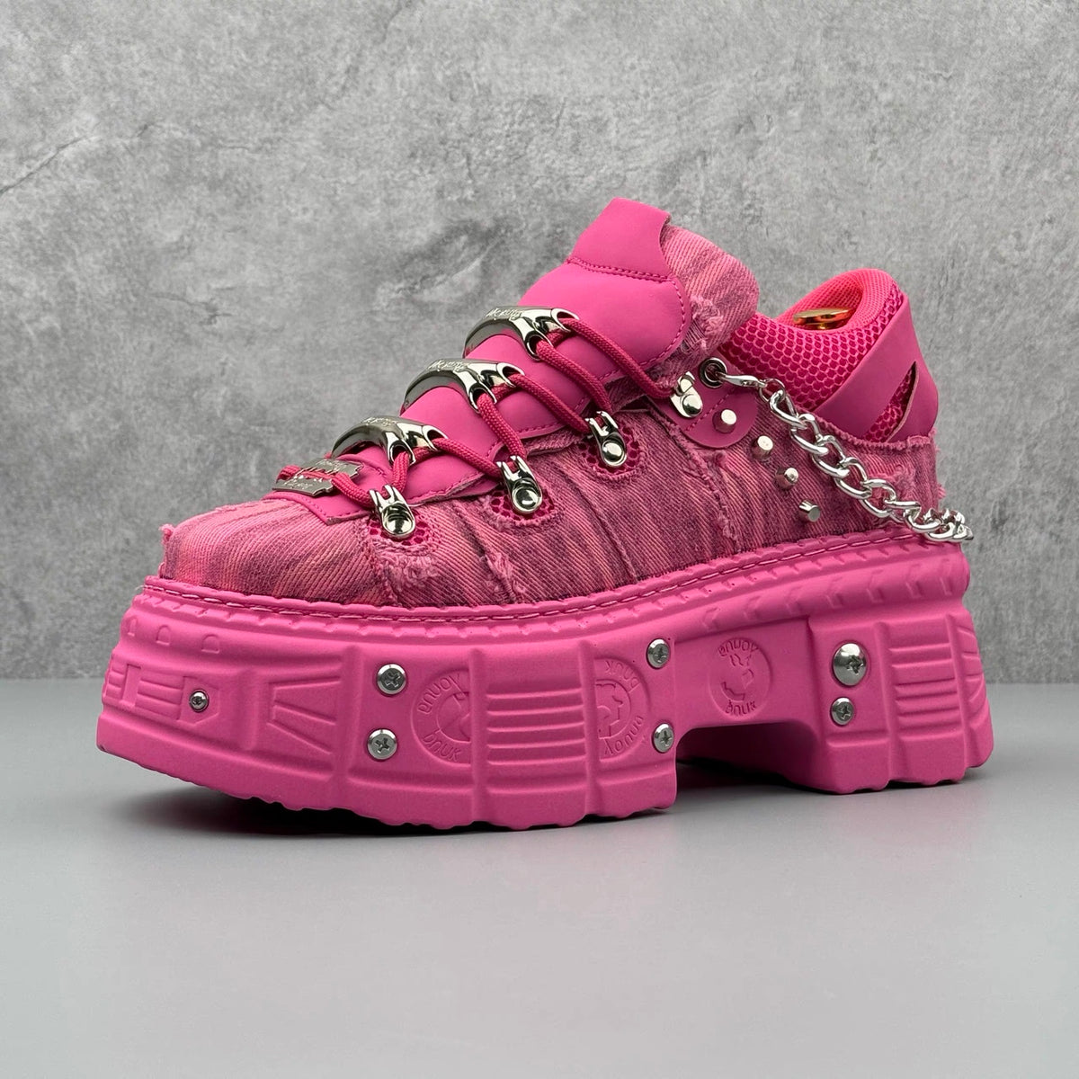 Pink industrial platform sneaker side view