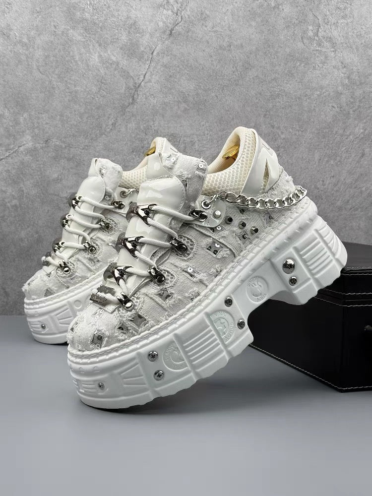 White industrial platform sneaker side view