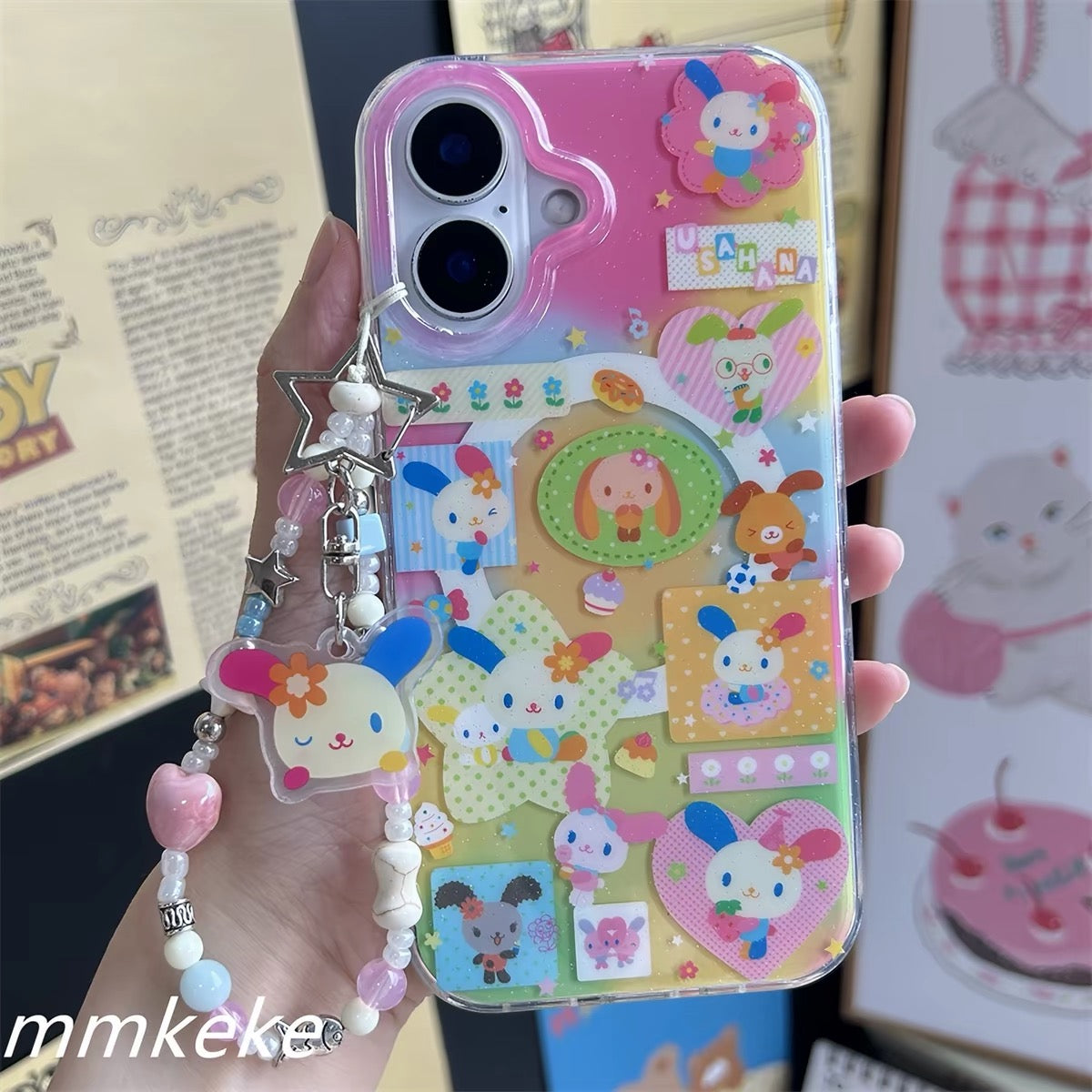Kawaii bunny phone case with beaded charm