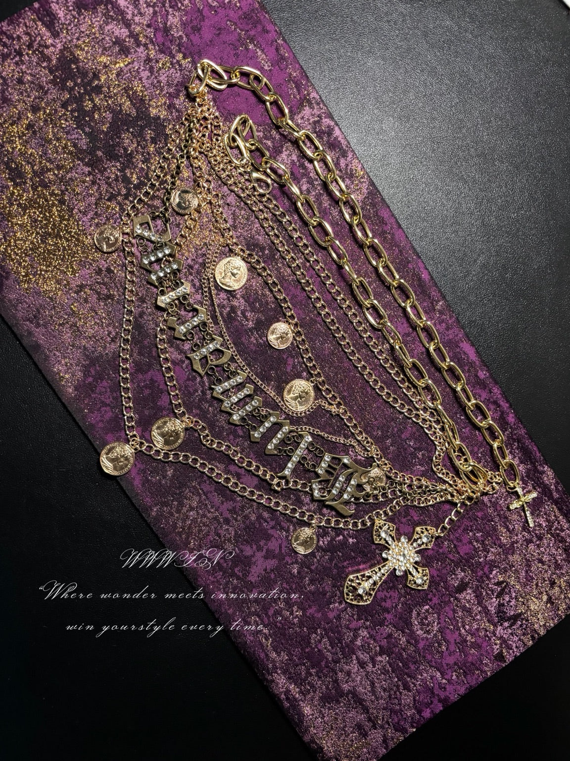 Layered gold-tone pendant belt full view