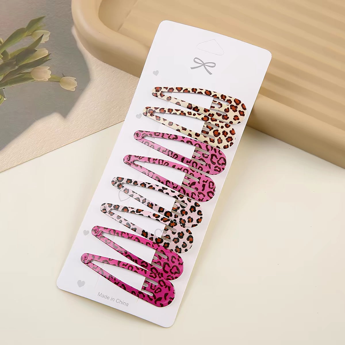 Leopard print snap hair clips