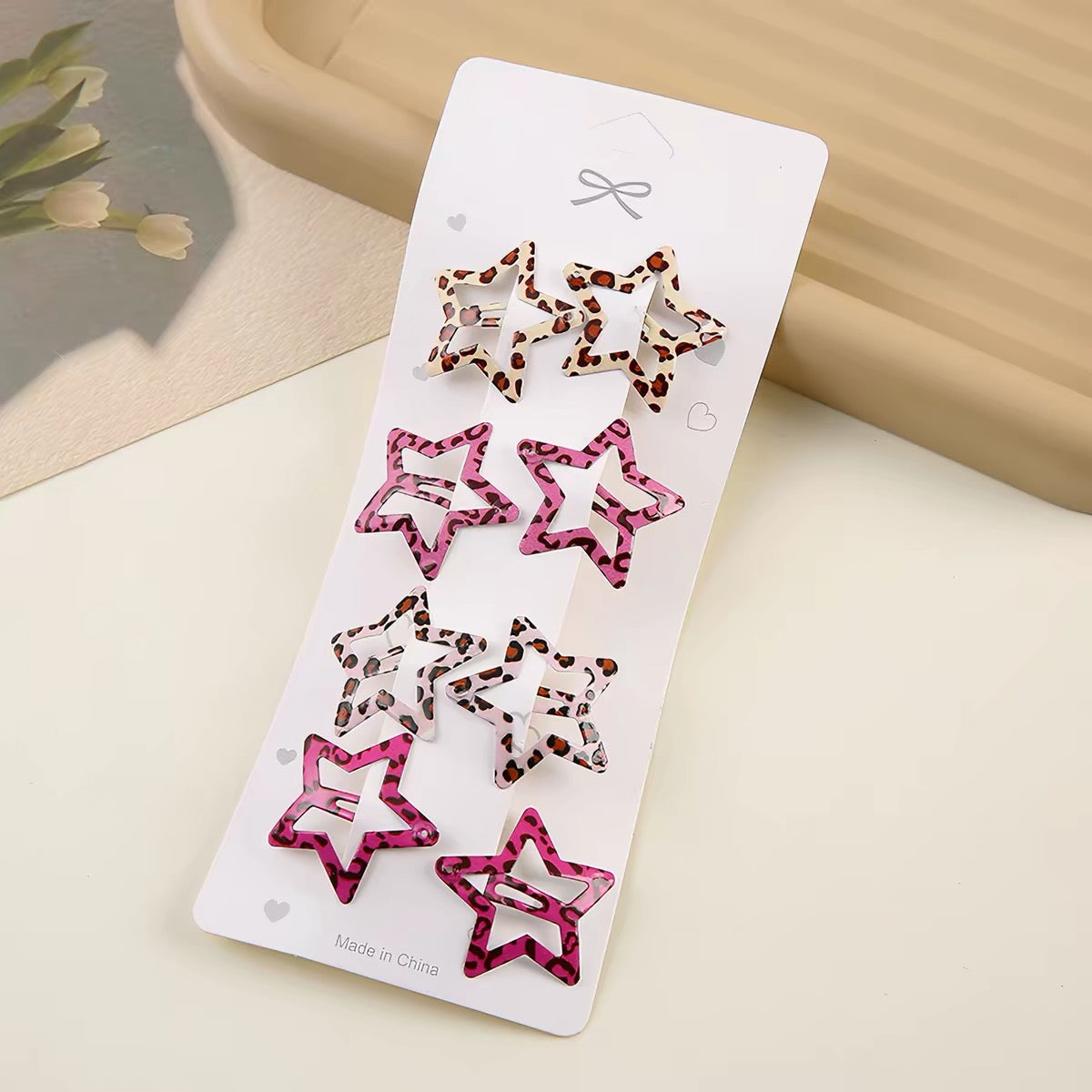 Leopard print star hair clips