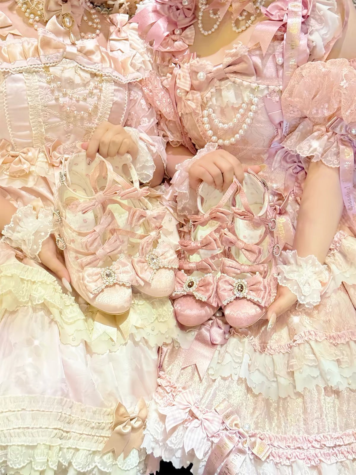Pink Lolita bow heels styled